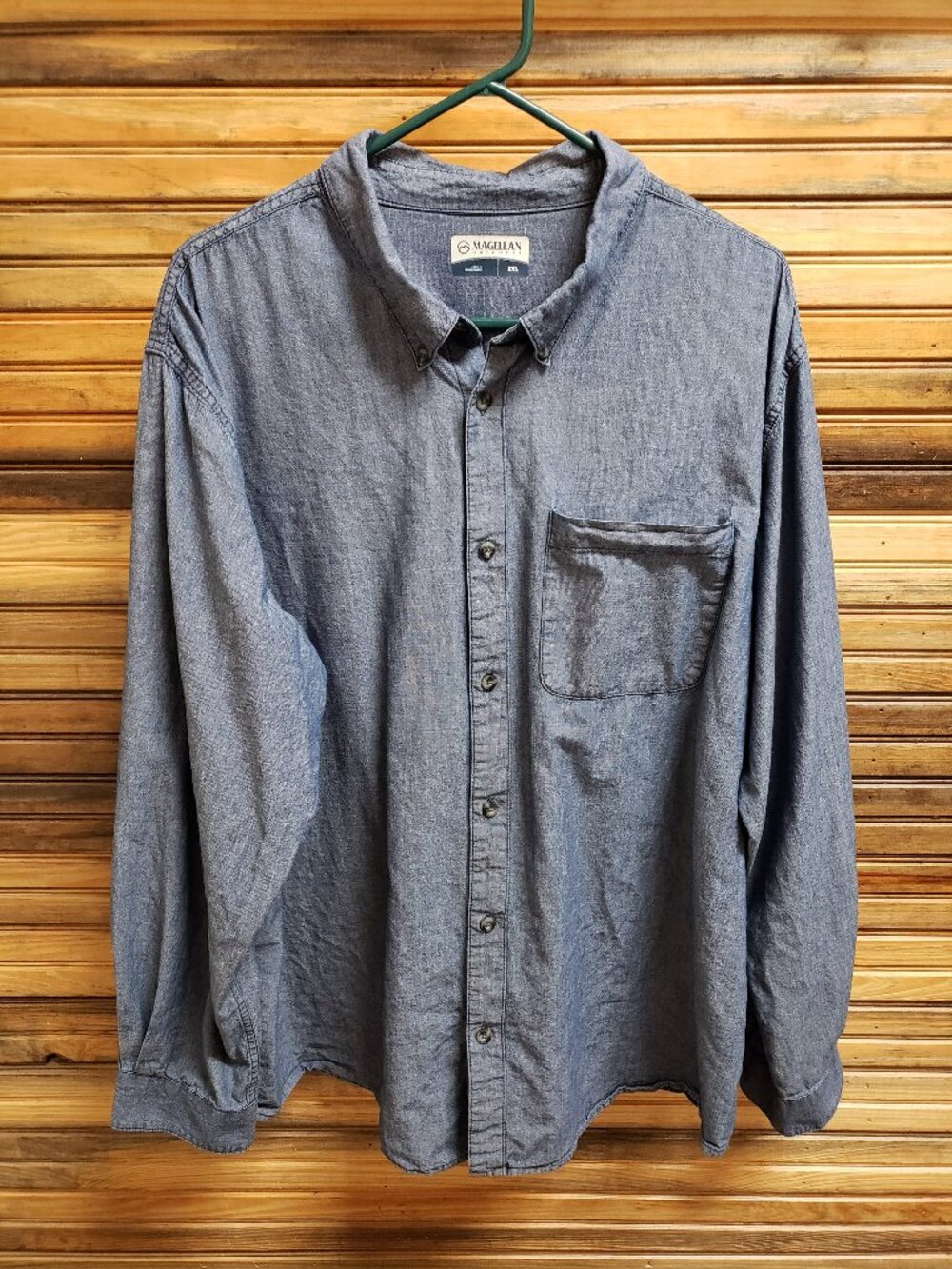 Magellan Men's 2XL Long Sleeve Chambray Button Down Casual Shirt Blue